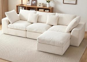 Canapé sectionnel Cloud de 110 pouces pour salon, <span class=keywords><strong>convertible</strong></span> en forme de L, 3 places, ottoman modulaire sans structure, <span class=keywords><strong>beige</strong></span> - Product Image 1
