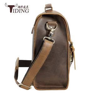 Tiding Genuine Leather <b>Briefcase</b> Men's Horizontal Shoulder Bag Business Travel Dark Brown - Product Image 3