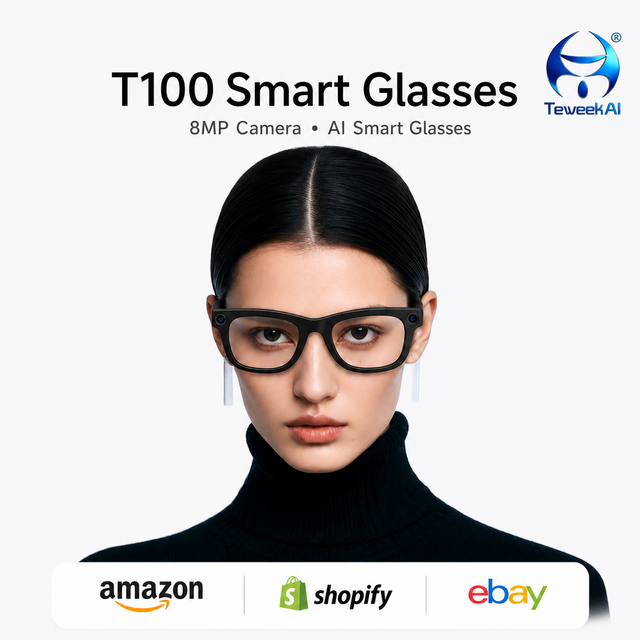 T100 AI Smart Glasses With Camera Voice Assistant Real Time Translation Audio Video Recording Bluetooth Eyewear