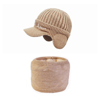 Ensemble bonnet d'hiver pour homme, épais et chaud, tricoté avec cache-oreilles et cache-cou, bonnet thermique en tricot pour le ski, le cyclisme et la randonnée