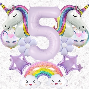 Set de 10 Globos de Helio con Forma de Unicornio, Margarita, Estrella y Número Morado para Decoración de Fiesta de Cumpleaños - Product Image 6