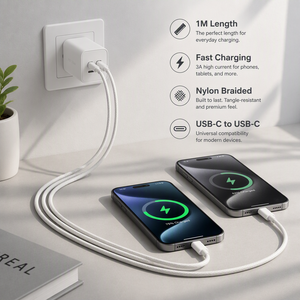 สายชาร์จเร็วแบบถักไนลอน HNT 1M 3A USB-C to USB-C พร้อมตัวนำทองแดงแท้ สำหรับ iPhone 17 <span class=keywords><strong>Pro</strong></span> Max และอุปกรณ์ Android - Product Image 3