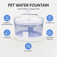 Fontaine à eau pour chat alimentée par batterie avec capteur de mouvement, trois modes de débit, double alimentation, réservoir d'eau de 2 L pour l'hydratation quotidienne des chats