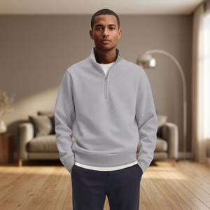 Hot Sale ODM Casual Hooded Winter Quarter <b>Zip</b> Woven Fabric Sweatshirt <b>with</b> Custom Logo Cotton/Polyester for Men - Product Image 3