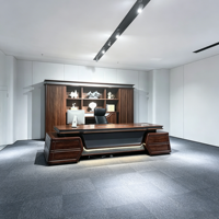 Escritorio Ejecutivo de Lujo para Oficina de Director, Escritorio de Madera y Cuero con Cajones de Almacenamiento, Archivador y Librero, Muebles de Oficina Modernos