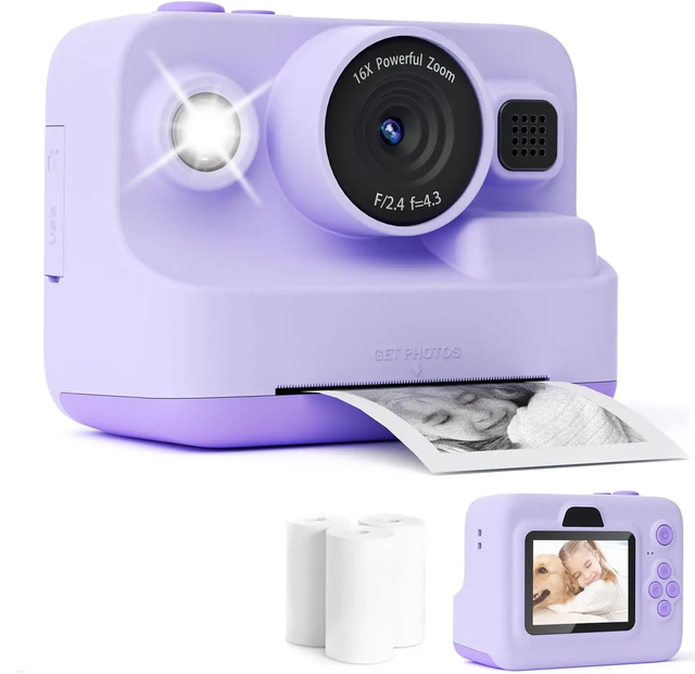 DY02 Kids Camera 2.4" Large Screen Printing Digital Camera Multiple Filters Instant Shooting Video LED Music Pocket Cameras