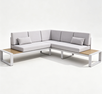 Ensemble de salon d'extérieur d'angle avec structure en aluminium thermolaqué, tables d'appoint intégrées, coussins en oléfine amovibles résistants à l'eau, durable