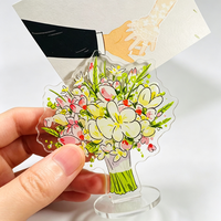 Porte-photo de mariage personnalisé en acrylique imprimé UV, découpé CNC/laser, style dessin animé, avec pince à memo pour bouquet de fleurs, décoration de centre de table
