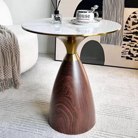 Mesa Auxiliar Redonda Moderna para Proyectos de Hoteles y Hogares, con Cubierta de Mármol y Base de Pedestal de Acero, Mesa Decorativa para Sala de Estar