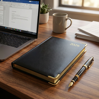 Diario de Cuero Sintético de Lujo con Logotipo Personalizado, Cuaderno A5 con Tapa Dura de Textura Esponjosa y Esquinas Metálicas