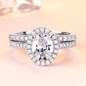 Fashion 925 Sterling Silver Diamond Jewelry Wedding Ring Set For women