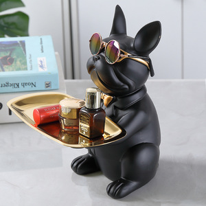 Adornos de almacenamiento para perros Bulldog, luz nórdica de lujo, bandeja de llave de entrada personalizada para el hogar, plato de dulces con música de hadas piramidales - Product Image 3