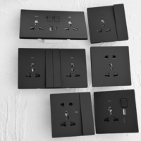 Interruptor de luz de pared para el hogar con panel de 86 teclas, 250V, 1 interruptor, 1 toma de corriente de 13A para Reino Unido, USB-C, acabado negro mate, regulador de intensidad, ventilador, moderno y fácil de instalar.