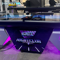 Table de jeu de beer pong HEROVR en acier inoxydable avec éclairage LED 16 couleurs, design modulaire, mobile (avec roulettes)