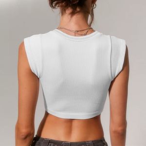 Camiseta de punto acanalado de moda, cuello en V, sexy, ajustada, corta, con logo personalizado, top corto de verano para mujer - Product Image 4