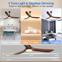 Ventilateur de plafond moderne de 48 pouces avec pales en bois, télécommande intelligente, moteur DC silencieux et lumière dimmable 3000-6000K pour la maison