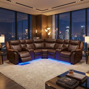 Conjunto de Muebles Reclinables Eléctricos Modernos para Sala de Estar, Sofá Seccional en Forma de L con Iluminación Ambiental LED Azul y Puerto USB - Product Image 1