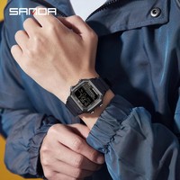 Jam Tangan Digital Elektronik Sanda 6196 untuk Pelajar, Model Persegi, Multifungsi, Alarm, Tahan Air, untuk Pria