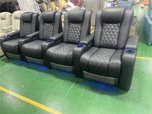 Sillas de Teatro de lujo de cuero <span class=keywords><strong>real</strong></span> de diseño Popular uso en el hogar sofá de teatro negro asientos de cine con sillones reclinables a la venta - Product Image 2