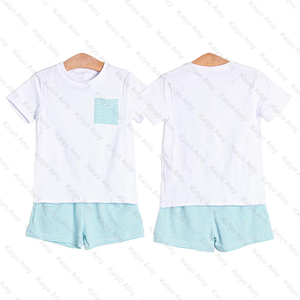 Dulce conjunto de niño pequeño tejido color sólido cuello Peter Pan Top y pantalones cortos conjuntos de dos piezas bordado conjunto corto - Product Image 5