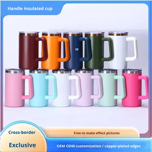 Vaso Térmico de Acero Inoxidable 304 de 20oz con Asa, Bañado en Oro, Gran Capacidad, para Coche, con Pajita, para Sublimación y Comercio Transfronterizo - Product Image 2