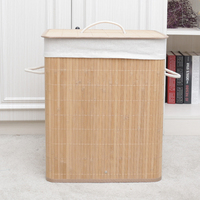 Ménage 60L Bonne Vente Rectangle Pliant Bambou Tissu Panier À Linge Panier De Rangement Avec Couvercle Et Poignée