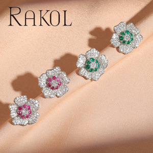 Rakol EP6129 nouvelle Rose rouge déclaration bijoux fleur mariée mariage mode boucles d'oreilles - Product Image 1