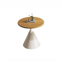 Table basse ronde moderne nordique avec plateau en bois et base conique en métal noir, table d'appoint pour salon, vente en gros pour hôtel