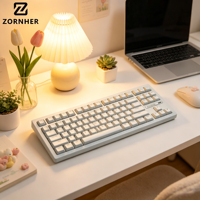 Teclado Mecánico Inalámbrico ZORNHER ZH870 White Moonlight de 88 Teclas, Retroiluminación RGB, Intercambiable en Caliente, USB-C, Programable, Tri-Modo, para Juegos y Oficina