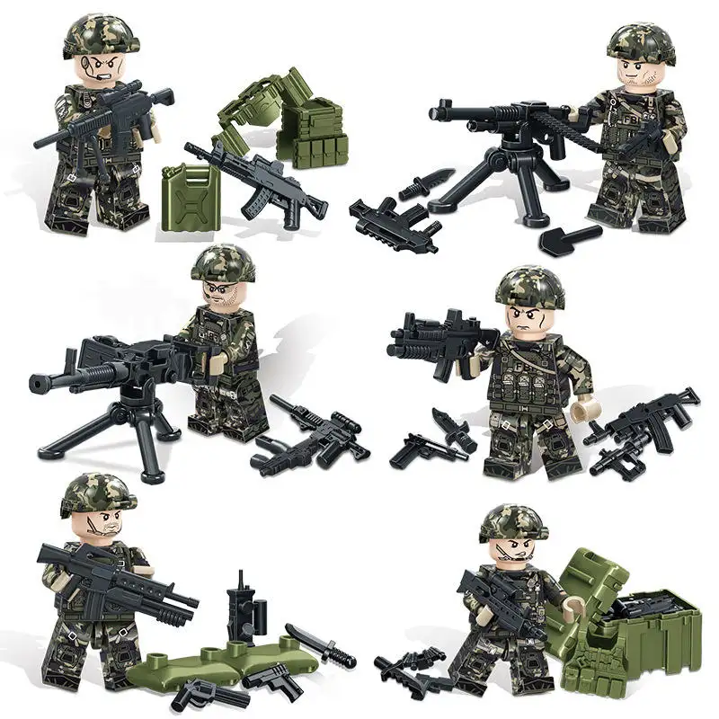 Blok bangunan militer tentara Amerika FBI AS 6 buah/set paket senjata blok angka Mini polisi SWAT batu bata MOC
