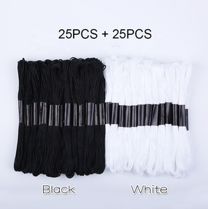 50 pz/<span class=keywords><strong>set</strong></span> Kit di fili da ricamo in cotone poliestere bianco e nero per artigianato fai da te - Product Image 3