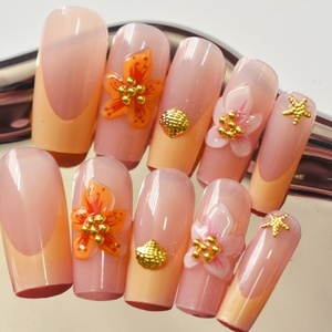 24Pcs Độc Đáo 3D Gợn Charms Ngọt Ngào Mát Mẻ Pháp Orange Gradient Hoa Vuông Móng Tay Giả Nghệ Thuật Cơ Khí Báo Chí Cho Ngón Tay - Product Image 4