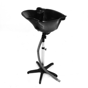 Bac à shampoing moderne en cuir réglable avec repose-pieds pliable pour barbiers et coiffeurs - Bac de lavage de cheveux portable facile à nettoyer - Product Image 1