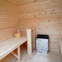 Sauna extérieur design moderne pour 4 personnes, en bois, vapeur sèche, avec poêle électrique