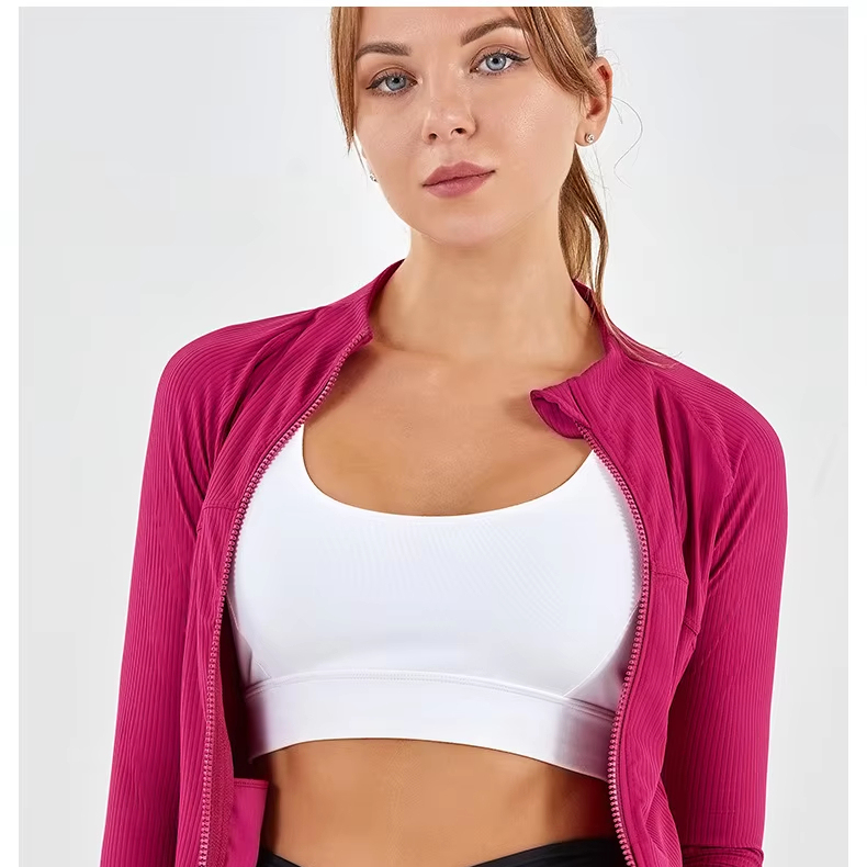 Women's High Elastic Yoga Suit Stand Collar Slim Fit Four-Way Stretch Soft Thread Zipper Pocket Solid Print Breathable