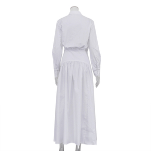Abito a camicia lunga da donna con bottone a manica lunga in cotone bianco Maxi 2025 estivo da donna - Product Image 5