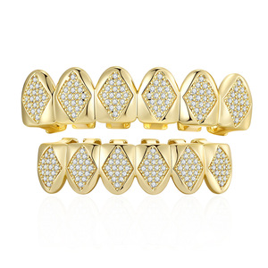 Fine Grillz 18K Gold Plated <b>Diamond</b> Shape Micro Insert Unisex Braces Everyday Wear - Product Image 5