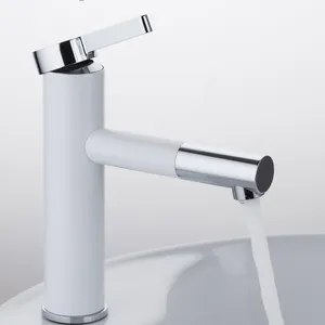 Contemporânea 1080 graus torneira giratória para pia do banheiro White Color Brass Wash Basin Faucet F1052-14