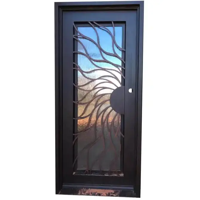 Popular single swing steel security wrought iron door design with tree roots