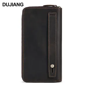 Vintage Custom logo Credit Card holder Clutch Bag Phone Purse Rfid Crazy horse leather long wallet for men genuine leather