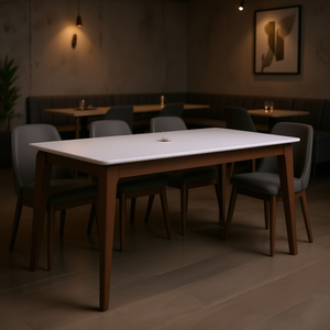 Table à manger en bois massif de conception industrielle DB Lindsey, plateau blanc, rectangulaire, 6 places, meubles de restaurant assemblés - Product Image 2