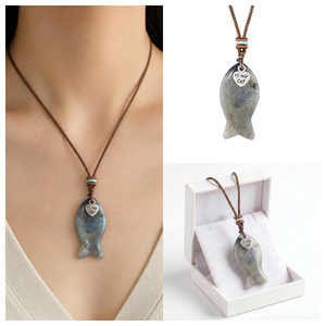 Collar con Colgante de Cristal Natural en Forma de Pez, Cordón Trenzado Ajustable, Amuleto de Piedra Preciosa con la Frase "I Love My Cat" <span class=keywords><strong>para</strong></span> Amantes de los Gatos, con Caja - Product Image 4