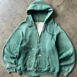 Sweat à capuche pour homme en coton gaufré double couche, épais, personnalisé, style streetwear, uni, délavé, effet usé, décoloré par le soleil - Product Image 3