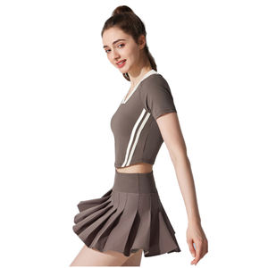 ชุดเซตเสื้อครอปคอวีสำหรับผู้หญิงเสื้อยืดเนื้อนุ่มยืดหยุ่นสำหรับเล่นเทนนิสวิ่ง - Product Image 3