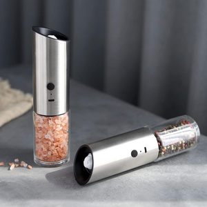 Ensemble moulin électrique rechargeable USB Type-C en acier inoxydable, moulin à gravité automatique pour sel de l'Himalaya et poivre, en métal - Product Image 5
