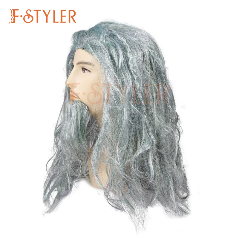 FSTYLER Gandalf Seigneur des Anneaux Ensemble En Vrac Offre Spéciale Usine Personnaliser Partie Synthétique Halloween Carnaval Cosplay Perruques