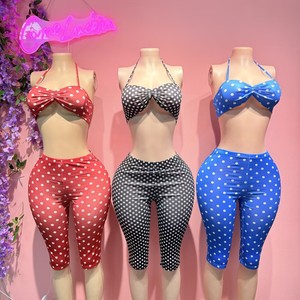 Ensemble deux pièces d'été pour femmes, haut court sans manches à imprimé à pois et pantalon court skinny, ensemble deux pièces pour femmes - Product Image 6