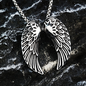 Collier avec pendentif aile d'ange en acier inoxydable pour hommes, usage quotidien, design géométrique, style asymétrique - Product Image 2