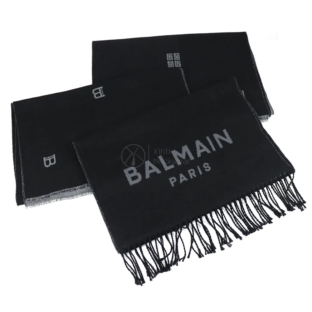 Роскошный современный акриловый шерстяной шарф с кисточками, дизайнерский мужской зимний тканый шарф для мужчин, черный