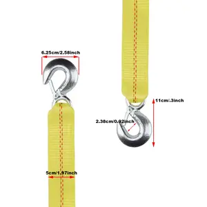 Cuerda de remolque de nailon y metal para equipo pesado Correa de remolque de coche con ganchos